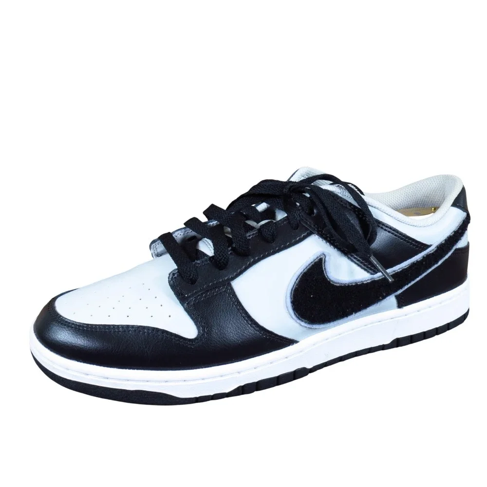 Nike Dunk Low Chenille Swoosh Men Shoes Sz 12.5 Lifestyle Black White DQ7683-001